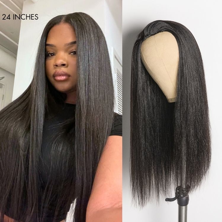 Halo Hair Style Too Easy Texture 3-In-1 Half Wig 180% Density Kinky Curly / Yaki Straight Glueless Flexi-Fit Drawstring Wig