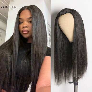 Halo Hair Style Too Easy Texture 3-In-1 Half Wig 180% Density Kinky Curly / Yaki Straight Glueless Flexi-Fit Drawstring Wig