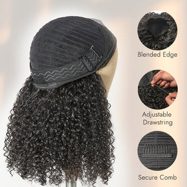 Tiktok Exclusive Deal | Halo Hair Style Too Easy Texture 3-In-1 Half Wig 180% Density Kinky Curly / Yaki Straight / Water Wave Glueless Flexi-Fit Drawstring Wig