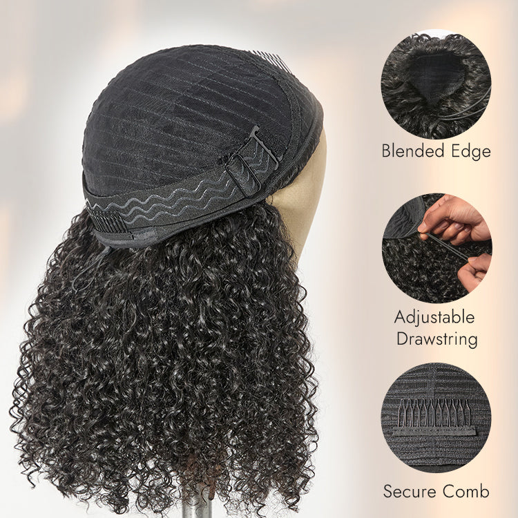 Halo Hair Style Too Easy Texture 3-In-1 Half Wig 180% Density Kinky Curly / Yaki Straight Glueless Flexi-Fit Drawstring Wig