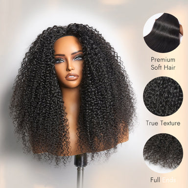 New Customers Only | Halo Hair Style Too Easy Texture 3-In-1 Half Wig Kinky Curly / Yaki Straight / Messy Burmese Curly Glueless Flexi-Fit Drawstring Wig