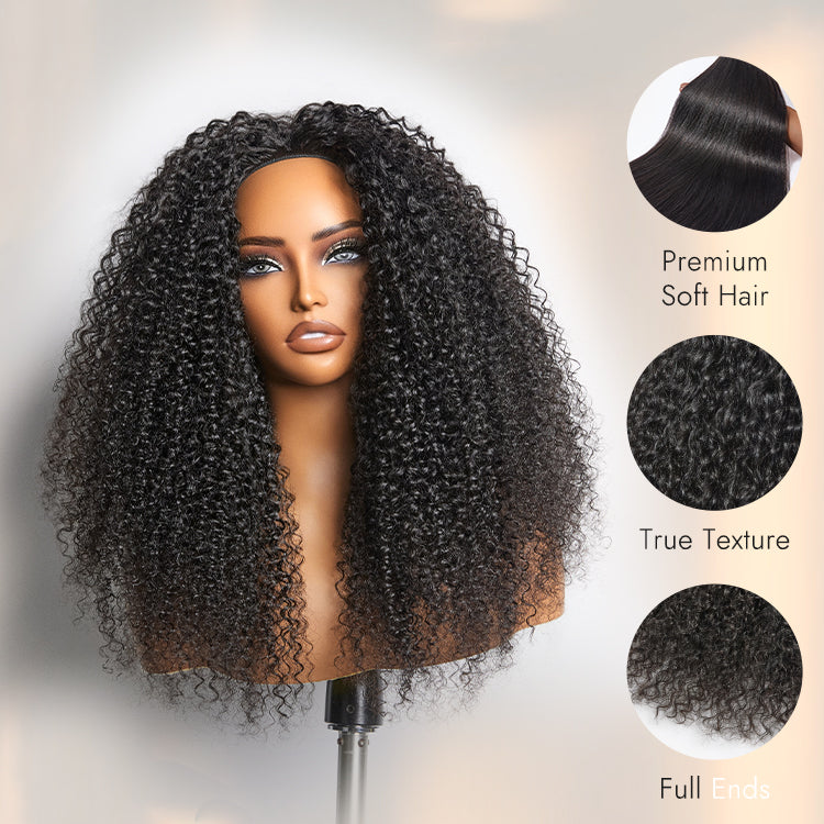 Halo Hair Style Too Easy Texture 3-In-1 Half Wig 180% Density Kinky Curly / Yaki Straight Glueless Flexi-Fit Drawstring Wig
