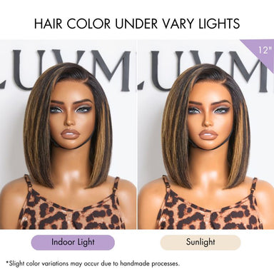 Halo Hair Style All-Day Comfort Wig Brown Highlight Blunt Cut Bob Glueless Minimalist HD Lace Wig Pre-Cut Lace