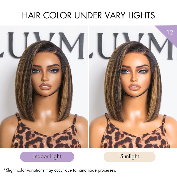 Halo Hair Style All-Day Comfort Wig Brown Highlight Blunt Cut Bob Glueless Minimalist HD Lace Wig Pre-Cut Lace