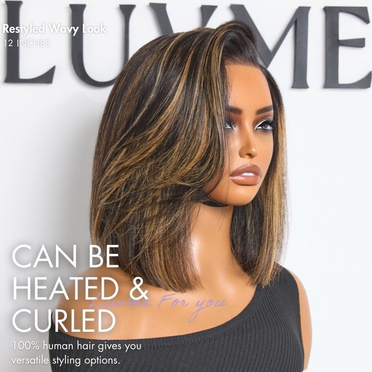 Halo Hair Style All-Day Comfort Wig Brown Highlight Blunt Cut Bob Glueless Minimalist HD Lace Wig Pre-Cut Lace