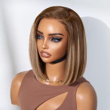 Halo Hair Style All-Day Comfort Wig Highlight Blunt Cut Bob Glueless Minimalist HD Lace Wig Pre-Cut Lace