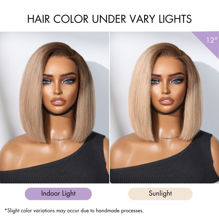 Halo Hair Style All-Day Comfort Wig Ash Blonde Blunt Cut Bob Glueless Minimalist HD Lace Short Bob Wig Pre-Cut Lace