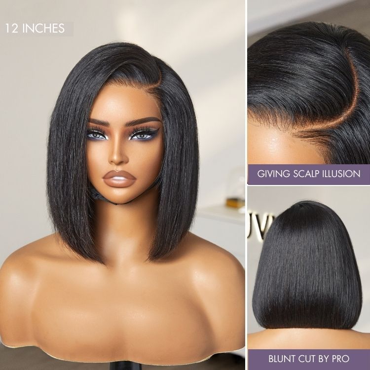 Halo Hair Style All-Day Comfort Wig Blunt Cut Bob Glueless Minimalist HD Lace Short Human Hair Wig Pre-Cut Lace