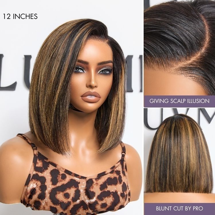 Halo Hair Style All-Day Comfort Wig Blunt Cut Bob Glueless Minimalist HD Lace Short Human Hair Wig Pre-Cut Lace