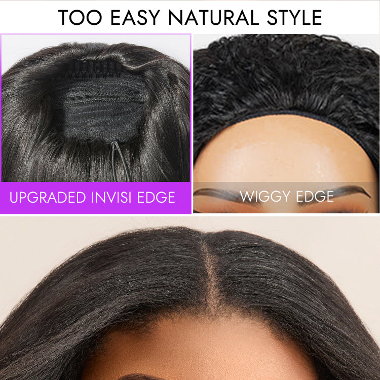 Halo Hair Style Too Easy Texture Wig 180% Density Yaki Straight Glueless Flexi-Fit Drawstring 3-In-1 Half Wig Human Hair