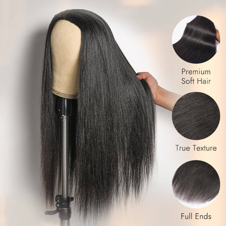 Halo Hair Style Too Easy Texture Wig 180% Density Yaki Straight Glueless Flexi-Fit Drawstring 3-In-1 Half Wig Human Hair