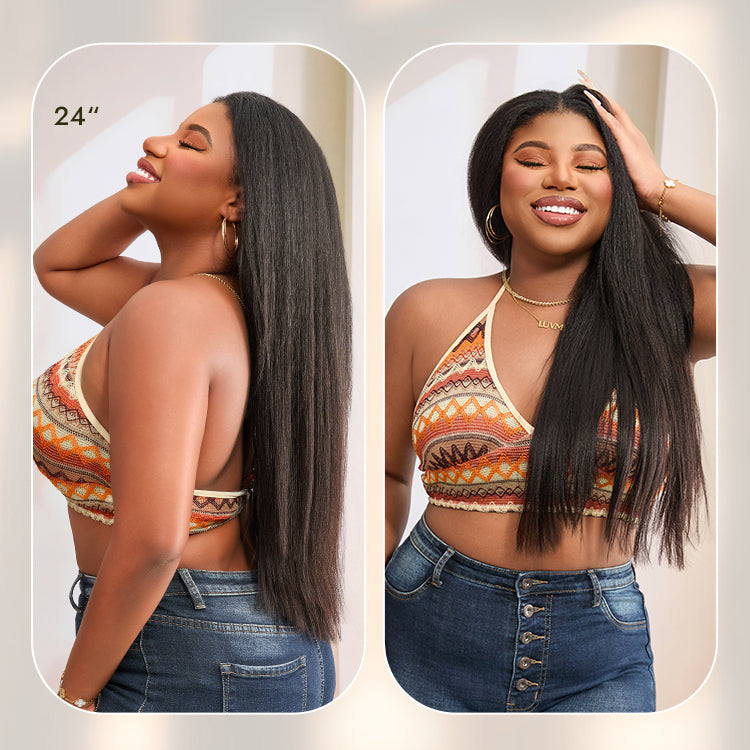 Halo Hair Style Too Easy Texture Wig 180% Density Yaki Straight Glueless Flexi-Fit Drawstring 3-In-1 Half Wig Human Hair
