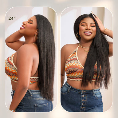 Halo Hair Style Too Easy Texture Wig 180% Density Yaki Straight Glueless Flexi-Fit Drawstring 3-In-1 Half Wig Human Hair
