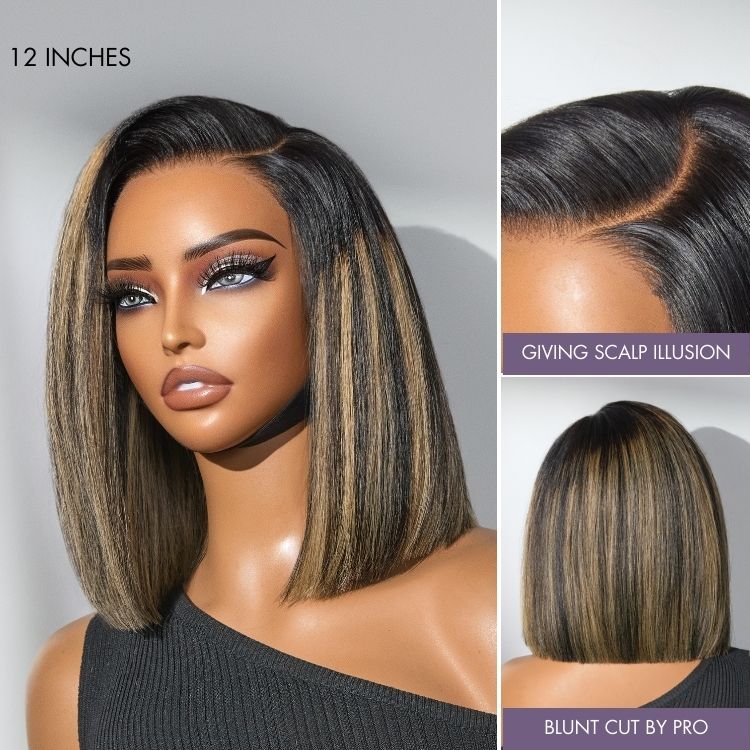 Halo Hair Style All-Day Comfort Wig Blunt Cut Bob Glueless Minimalist HD Lace Short Human Hair Wig Pre-Cut Lace