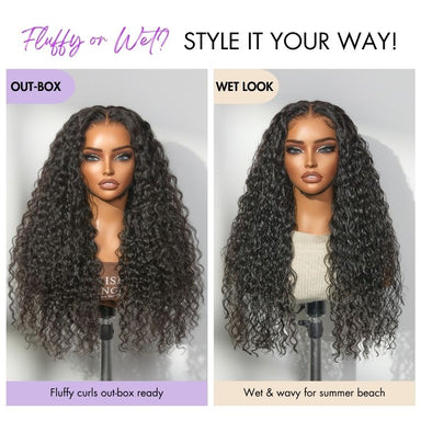 Tiktok Exclusive | PreMax 180% / 250% Density Water Wave Glueless Flexi-Fit Drawstring 13x4 Frontal Lace Fluffy Curly Wig Pre-Cut Lace