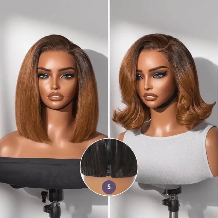 Halo Hair Style All-Day Comfort Wig Ombre Ginger Blunt Cut Bob Glueless Minimalist HD Lace Wig Pre-Cut Lace