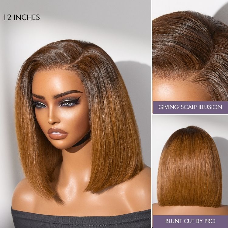 Halo Hair Style All-Day Comfort Wig Ombre Ginger Blunt Cut Bob Glueless Minimalist HD Lace Wig Pre-Cut Lace