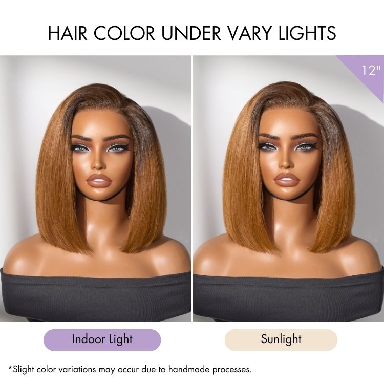 Halo Hair Style All-Day Comfort Wig Ombre Ginger Blunt Cut Bob Glueless Minimalist HD Lace Wig Pre-Cut Lace