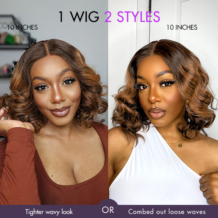 Halo Hair Style Hair 180% Density Elegant Chocolate Brown Loose Wave Minimalist HD Lace Glueless Wig Pre-Cut Lace - US Only