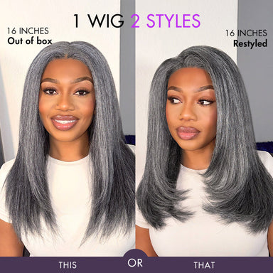 Halo Hair Style Hair 180% Density Salt and Pepper Straight Glueless Minimalist HD Lace T Part Grey Wig Pre-Cut Lace