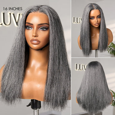 Halo Hair Style Hair 180% Density Salt and Pepper Straight Glueless Minimalist HD Lace T Part Grey Wig Pre-Cut Lace