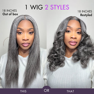 Halo Hair Style Hair 180% Density Salt and Pepper Straight Glueless Minimalist HD Lace T Part Grey Wig Pre-Cut Lace