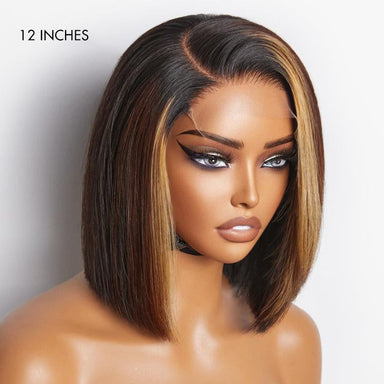 Brown Blonde Combo Highlight Straight Glueless 5x5 Closure HD Lace Bob Wig | Large & Small Cap Size