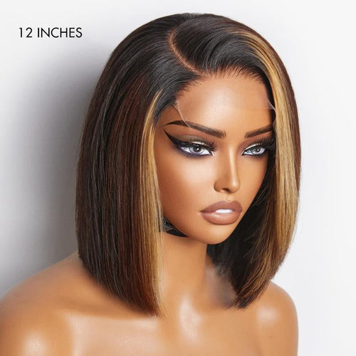 Brown Blonde Combo Highlight Straight Glueless 5x5 Closure HD Lace Bob Wig | Large & Small Cap Size