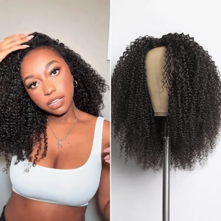 Halo Hair Style Too Easy Texture 3-In-1 Half Wig 180% Density Kinky Curly / Yaki Straight Glueless Flexi-Fit Drawstring Wig