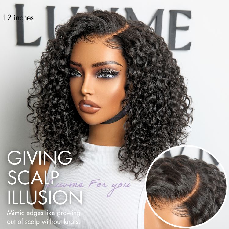 Halo Hair Style All-Day Comfort Wig Deep Wave Glueless Minimalist HD Lace Human Hair Curly Wig Pre-Cut Lace