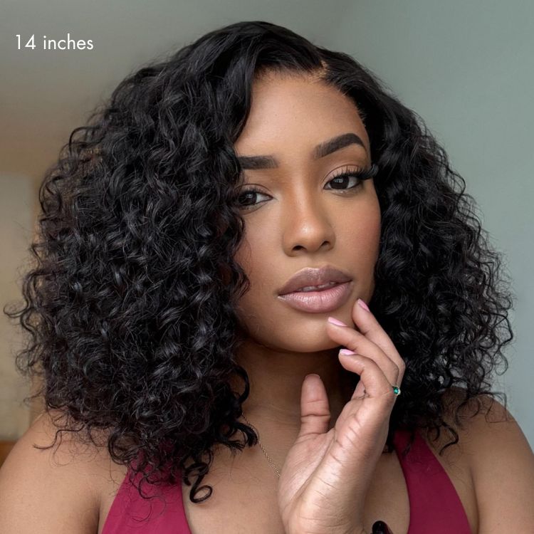 Halo Hair Style All-Day Comfort Wig Deep Wave Glueless Minimalist HD Lace Human Hair Curly Wig Pre-Cut Lace