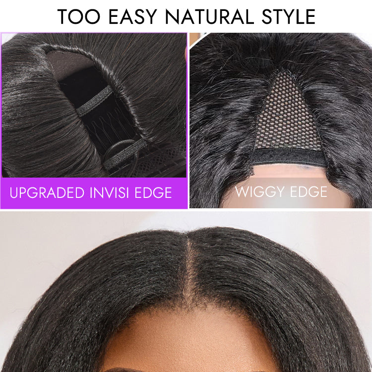 Halo Hair Style Too Easy Texture 180% Density Yaki Straight Glueless V Part Flexi-Fit Drawstring Wig Beginner Friendly