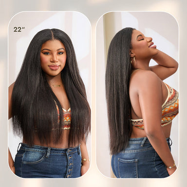 Halo Hair Style Too Easy Texture 180% Density Yaki Straight Glueless V Part Flexi-Fit Drawstring Wig Beginner Friendly