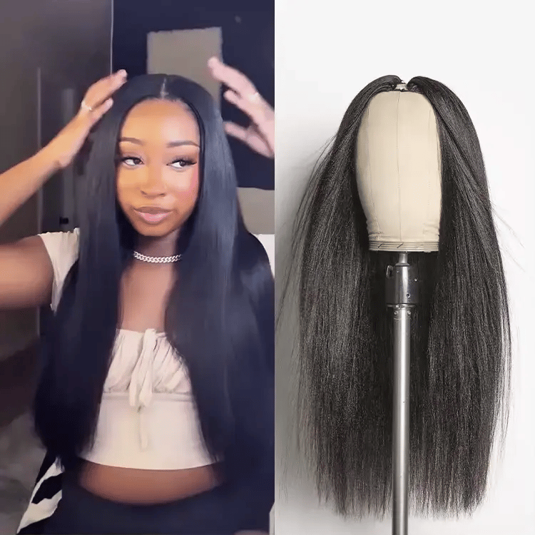 Melted Hair 180% Natural Black Kinky Curly Wig Glueless V Part Wig – Style 6170