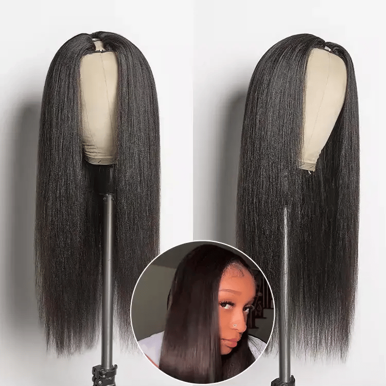 Melted Hair 180% Natural Black Kinky Curly Wig Glueless V Part Wig – Style 6170