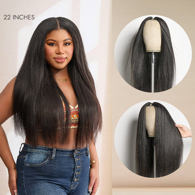 Tiktok Exclusive Deal | Halo Hair Style Too Easy Texture Wig 180% Density  Kinky Curly / Yaki Straight Glueless V Part Flexi-Fit Drawstring Wig