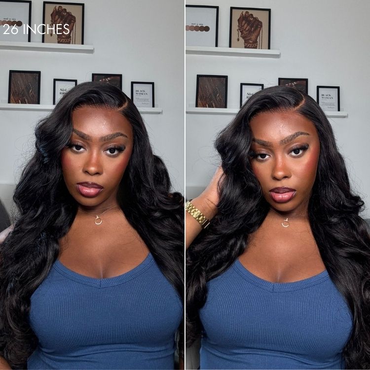 Halo Hair Style All-Day Comfort Wig 180% Density Butterfly Cut Layered Loose Body Wave Glueless 7x6 Closure HD Lace Human Hair Wig Pre-Cut Lace