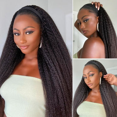 Halo Hair Style Too Easy Texture Wig 180% Density Kinky Straight Flexi-Fit Drawstring Glueless Headband Wig (Get Free Trendy Headbands)