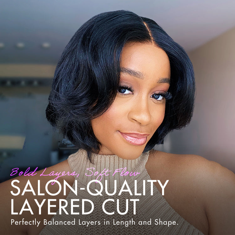 New Customers Only | 1 SEC INSTALL WIG | Elegant Boss Vibe Short Pixie Cut Natural Black / Ombre Brown Glueless Minimalist HD Lace Wig Pre Cut Lace