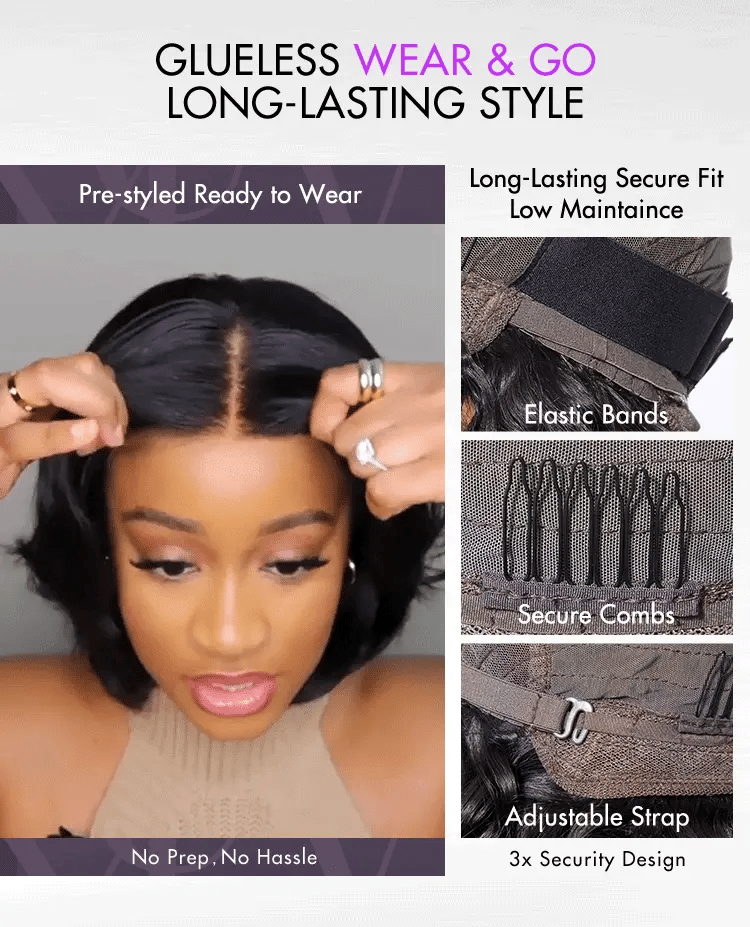 1 SEC INSTALL WIG | Elegant Boss Vibe Short Pixie Cut Natural Black / Ombre Brown Glueless Minimalist HD Lace Wig Pre Cut Lace-19