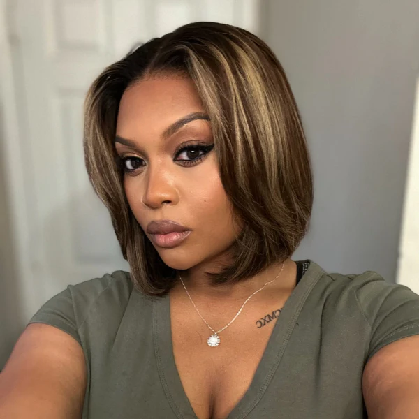 Weekly Special | Blonde Highlight Short Layered Bob Wig Glueless 5x5 Closure Pre-Cut Lace Wig All Head Sizes Fit Cap