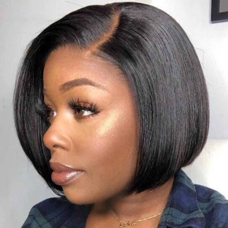 Melted Hair Natural Black Wavy / Curly Bob Wig Glueless 13x4 Frontal Wig