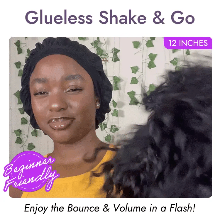 New Customers Only | Beginner Friendly Water Wave Minimalist Lace Glueless Short Curly Wig with Bangs