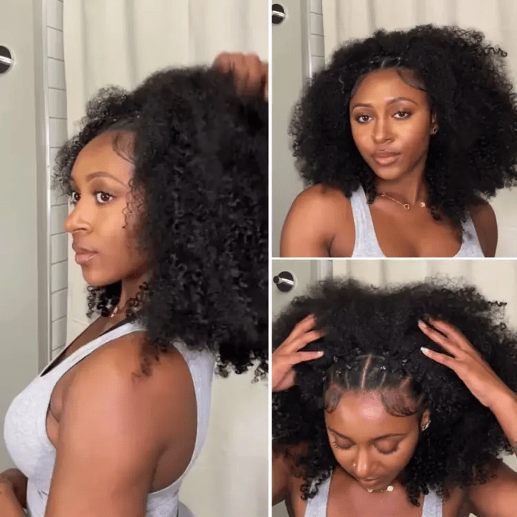 New Customers Only | Halo Hair Style Too Easy Texture 3-In-1 Half Wig Kinky Curly / Yaki Straight / Messy Burmese Curly Glueless Flexi-Fit Drawstring Wig