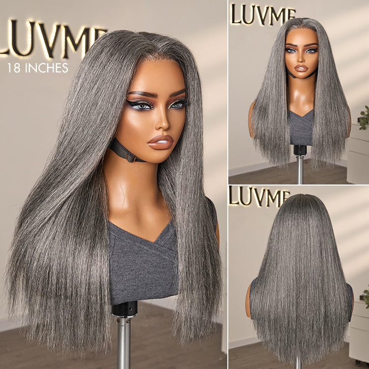 Halo Hair Style Hair 180% Density Salt and Pepper Straight Glueless Minimalist HD Lace T Part Grey Wig Pre-Cut Lace