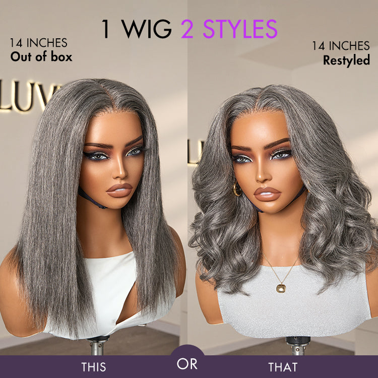 Halo Hair Style Hair 180% Density Salt and Pepper Straight Glueless Minimalist HD Lace T Part Grey Wig Pre-Cut Lace