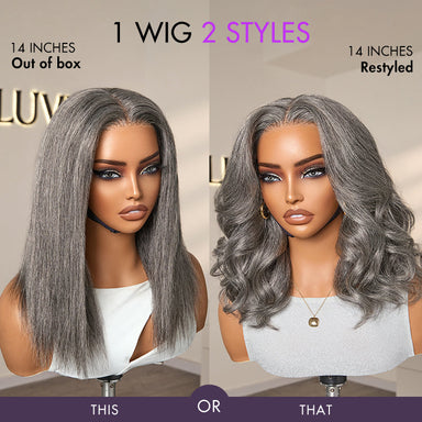 Halo Hair Style Hair 180% Density Salt and Pepper Straight Glueless Minimalist HD Lace T Part Grey Wig Pre-Cut Lace