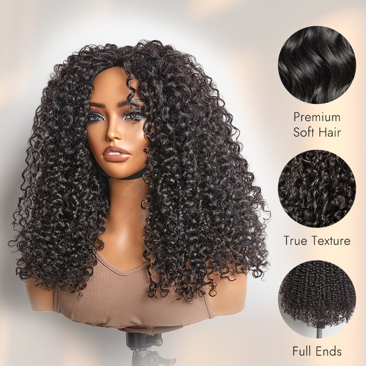 Halo Hair Style Too Easy Texture 180% Density Messy Burmese Curly Half Wig Glueless Flexi-Fit Drawstring Wig Beginner Friendly - US Only