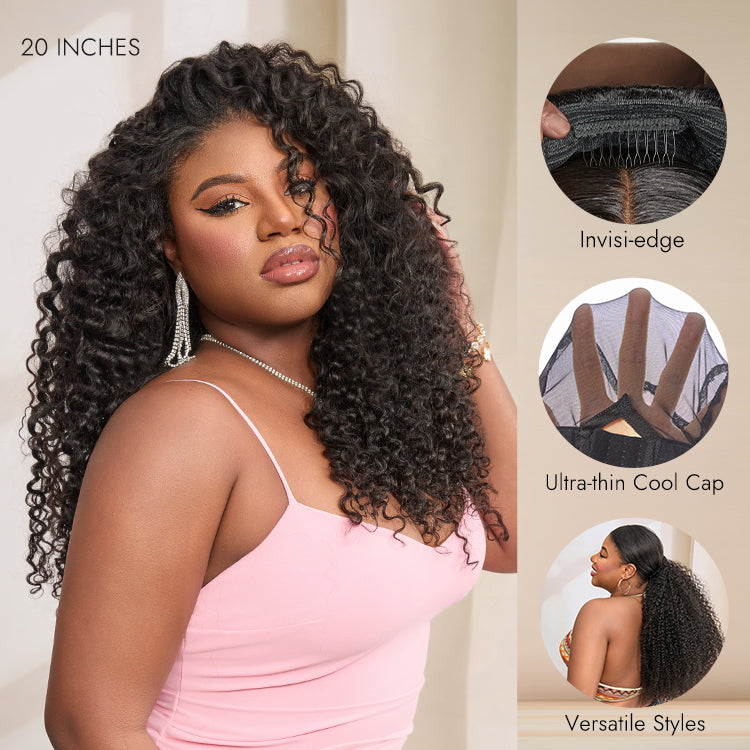 Halo Hair Style Too Easy Texture 180% Density Messy Burmese Curly Half Wig Glueless Flexi-Fit Drawstring Wig Beginner Friendly - US Only
