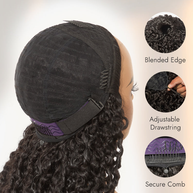 Halo Hair Style Too Easy Texture 180% Density Messy Burmese Curly Half Wig Glueless Flexi-Fit Drawstring Wig Beginner Friendly - US Only